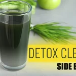 Photo of a green drink with text saying Detox Cleanse Side Effects.
